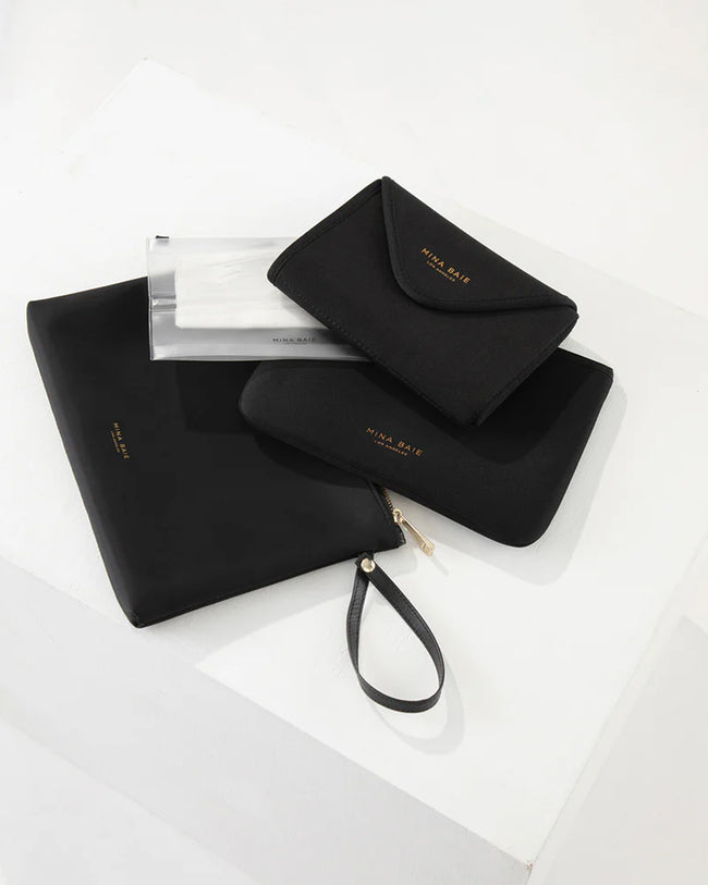 Nylon pouch keeps essentials close by.
