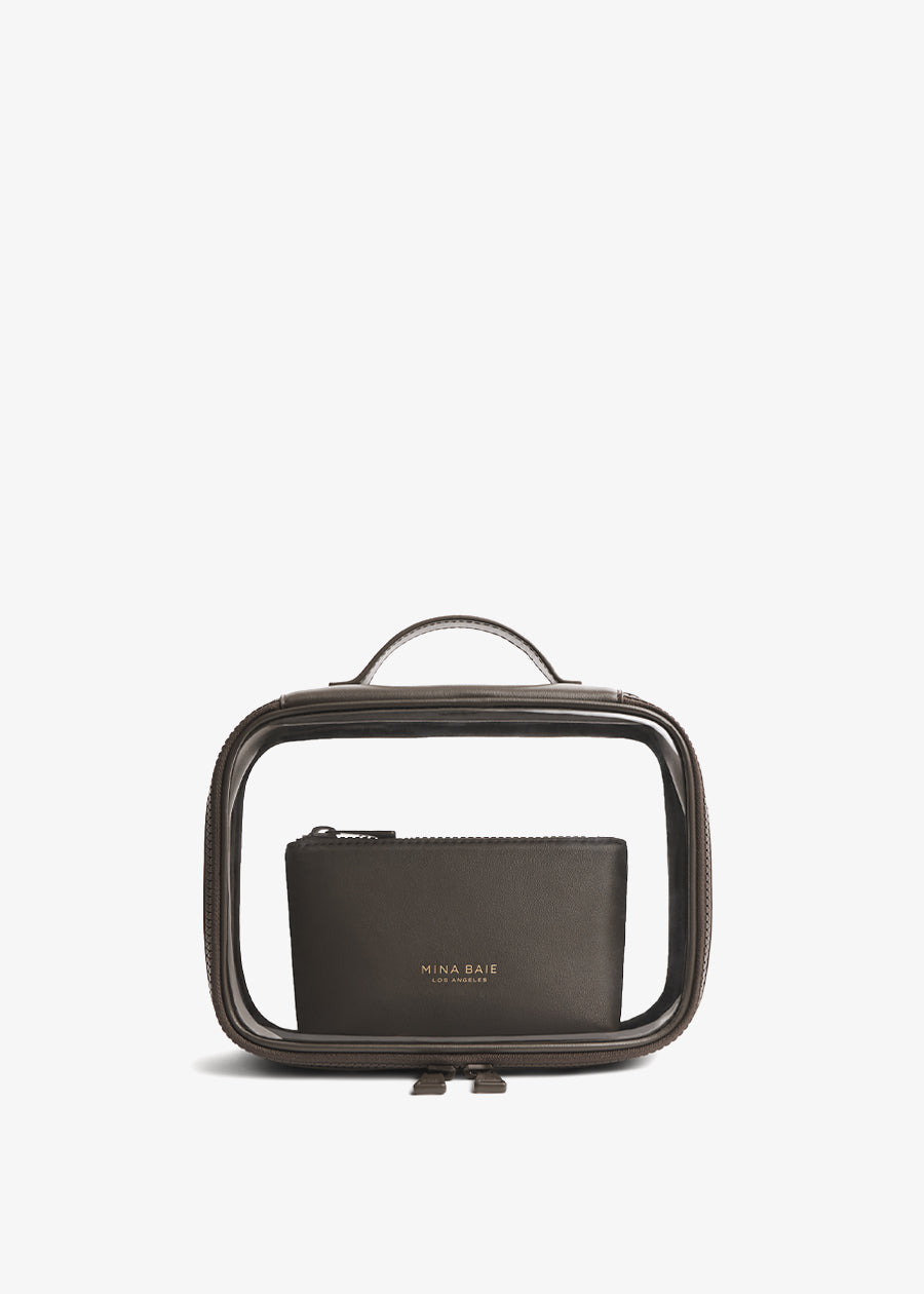 LEATHER TOILETRY BAG SMALL BLACK W/GOLD